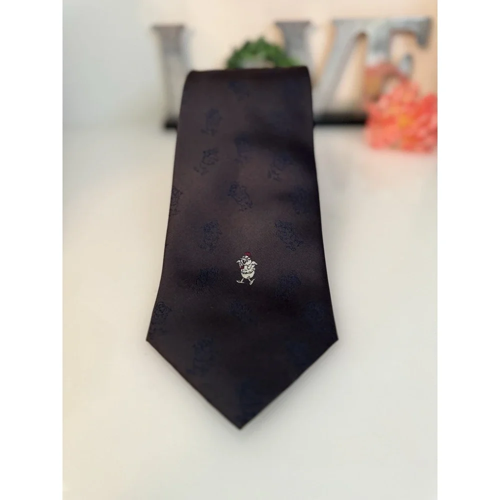 Yi Tang Silk Necktie Brown Logo Duck Through Out Hand Made Vintage 3.5
